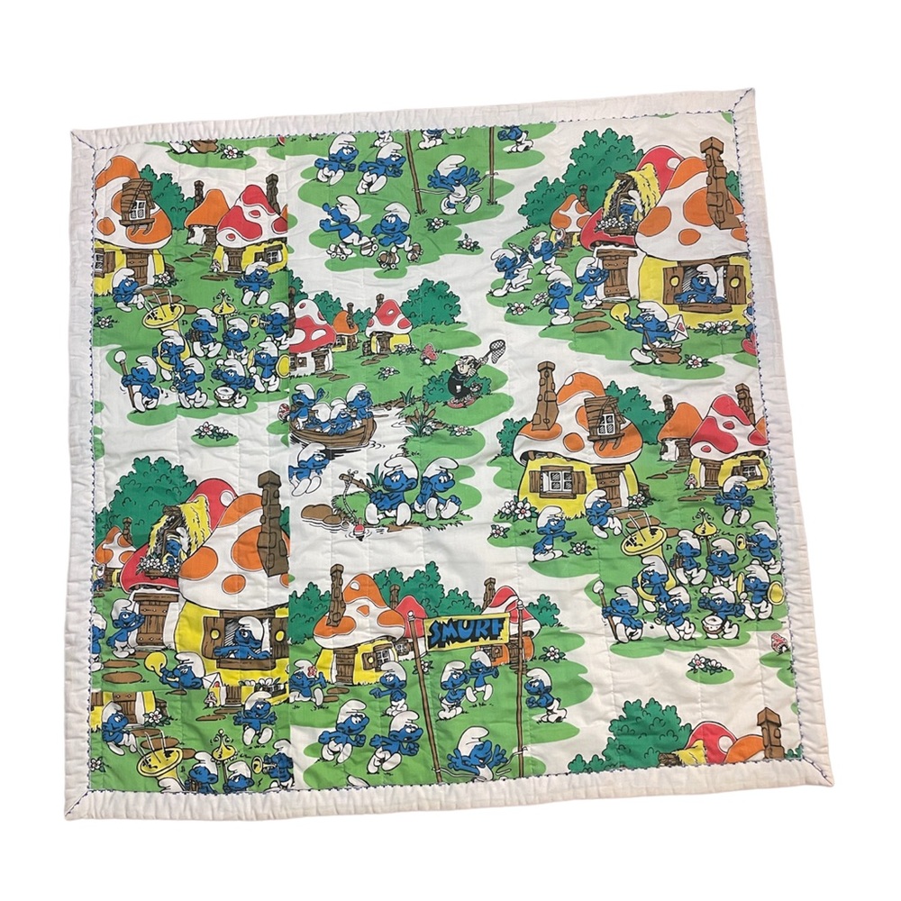 Vintage 80’s Smurfs quilt blanket